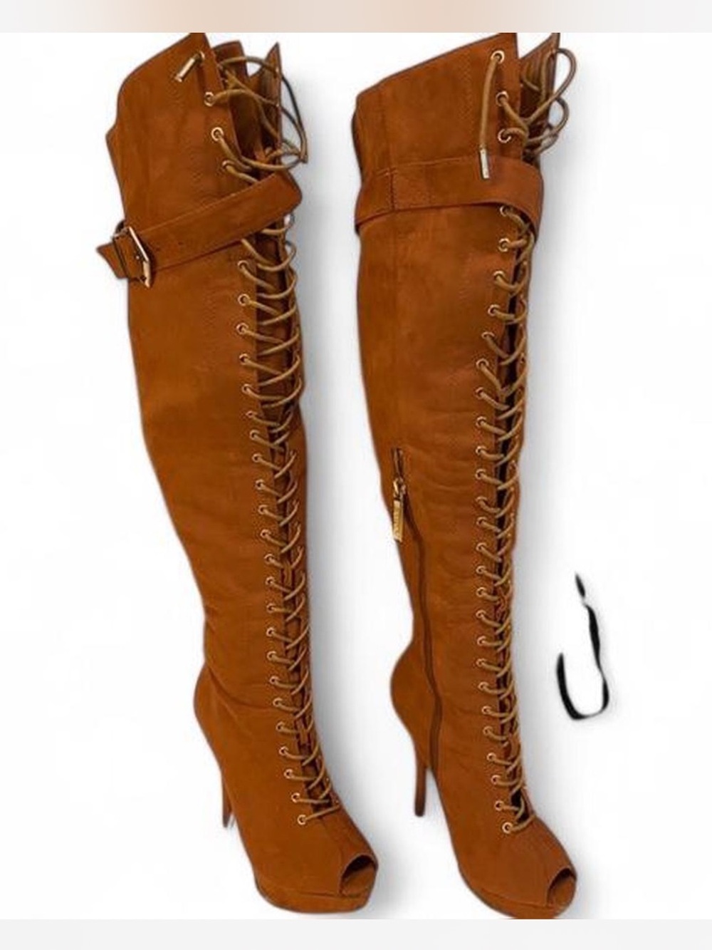 Women's Tall Lace-Up Peep Toe Boots - Brown